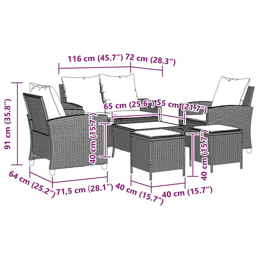Ensemble de canapé de jardin 6 pcs avec coussins beige résine tressée - 12