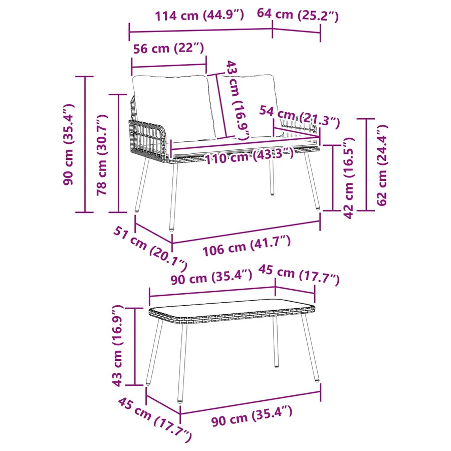 Ensemble de salle à manger pour jardin 2 pcs Naturel polyrotin - 5