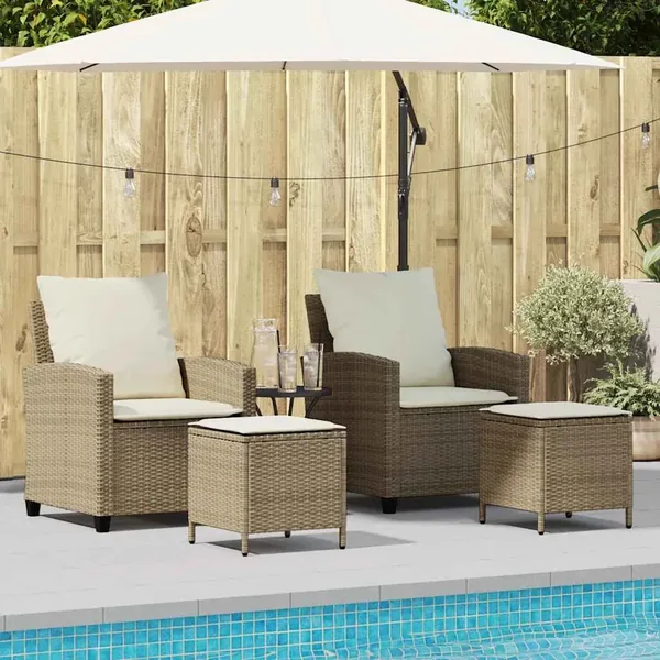 Ensemble de canapé de jardin 4 pcs avec coussins beige résine tressée