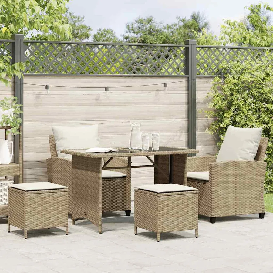 Ensemble de canapé de jardin 4 pcs avec coussins beige résine tressée - 3