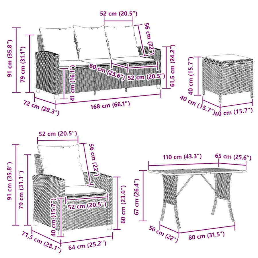 Ensemble de canapé de jardin 6 pcs avec coussins beige résine tressée - 13