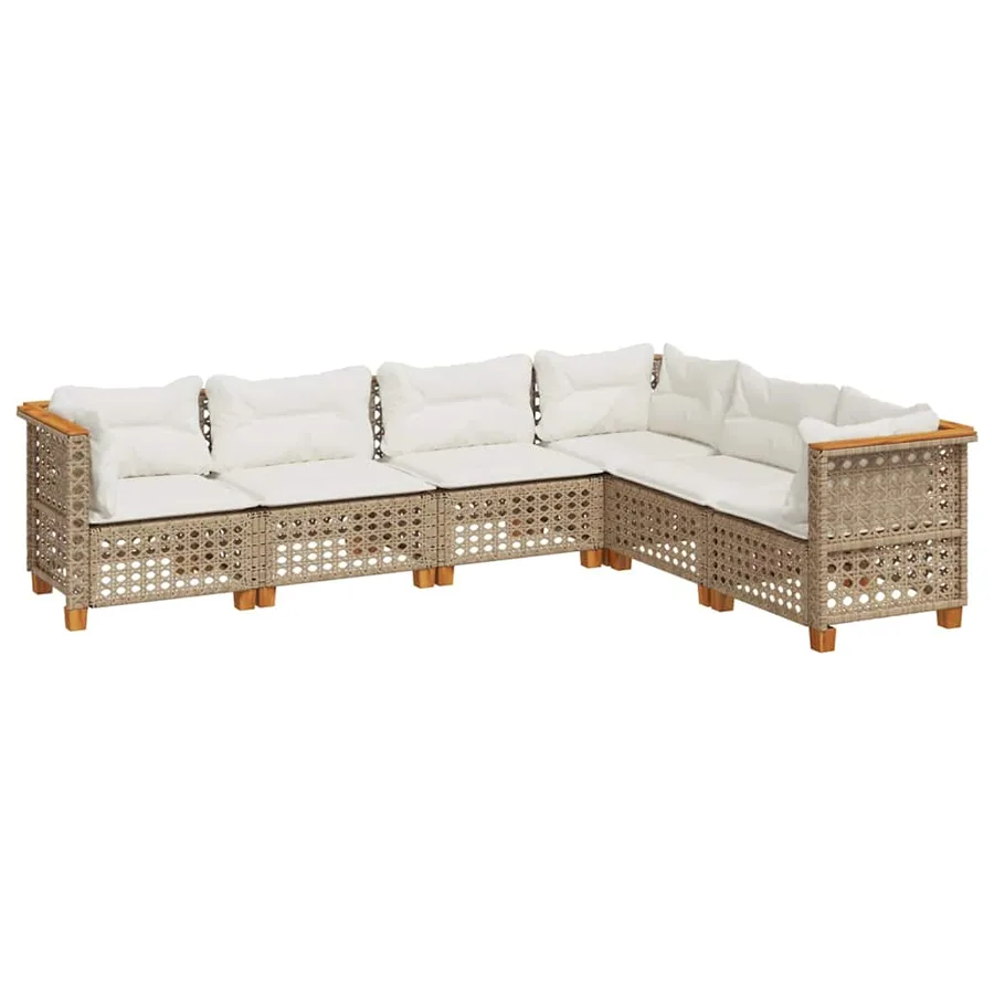 Salon de jardin avec coussins 6 pcs beige résine tressée - 2