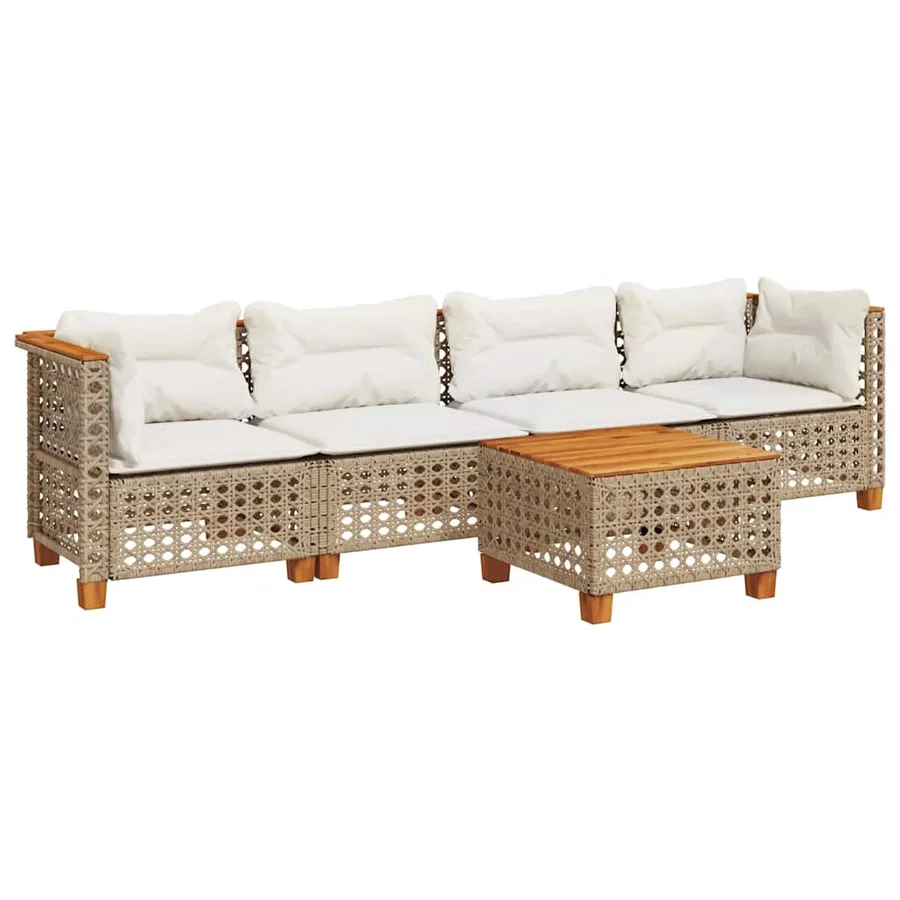 Salon de jardin avec coussins 5 pcs beige résine tressée - 2