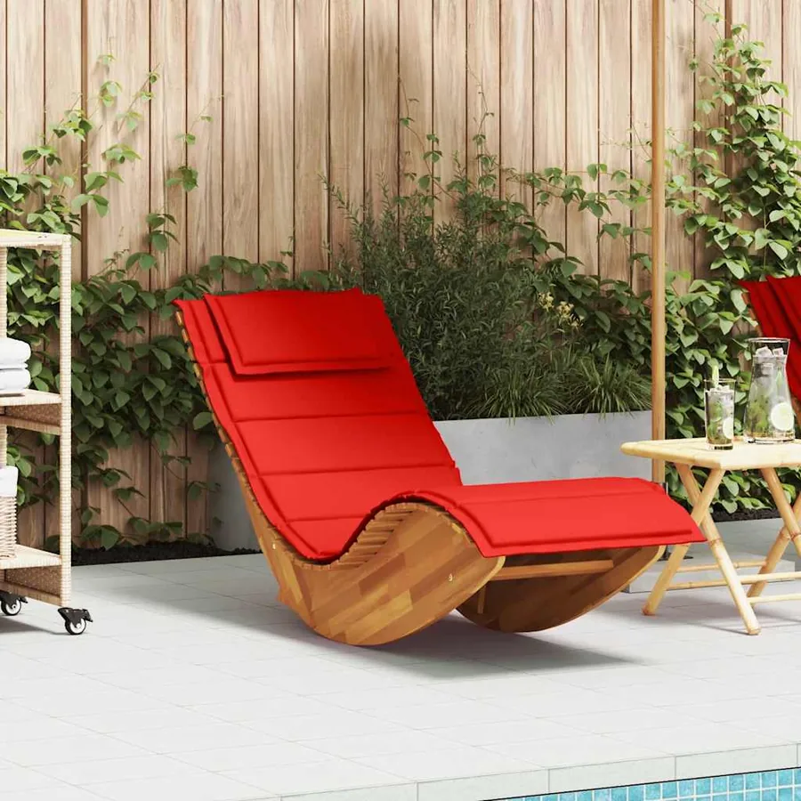 Chaise longue à bascule avec coussin en bois massif d'acacia