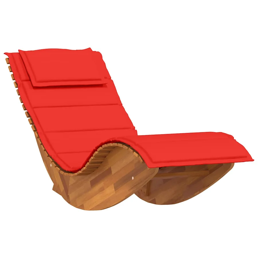 Chaise longue à bascule avec coussin en bois massif d'acacia - 2