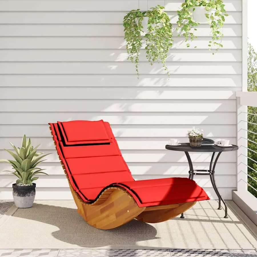 Chaise longue à bascule avec coussin en bois massif d'acacia - 3