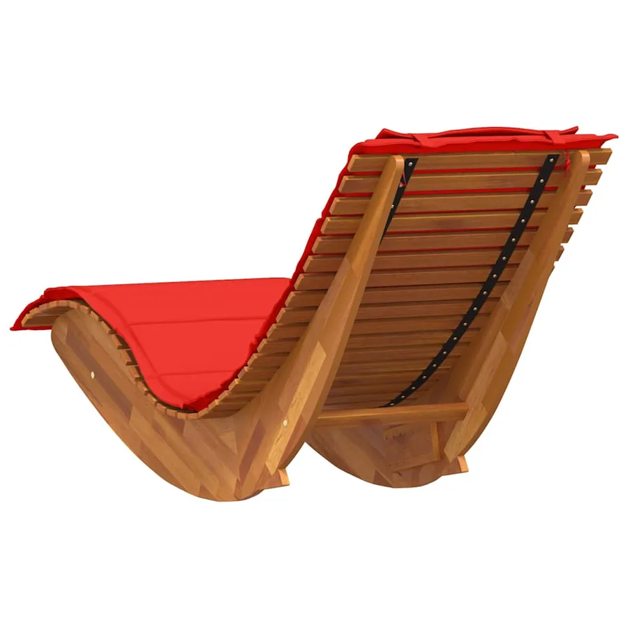 Chaise longue à bascule avec coussin en bois massif d'acacia - 5