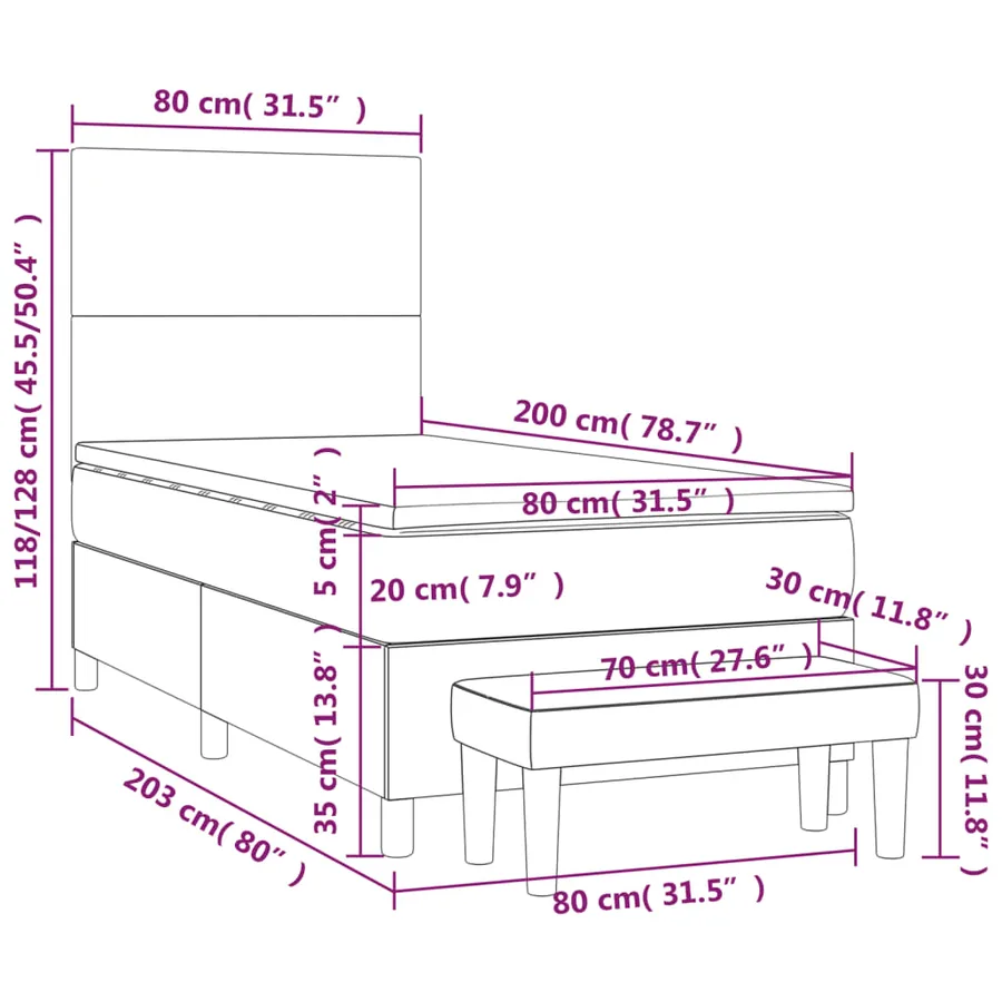 Sommier à lattes de lit avec matelas Taupe 80x200 cm Tissu - 8