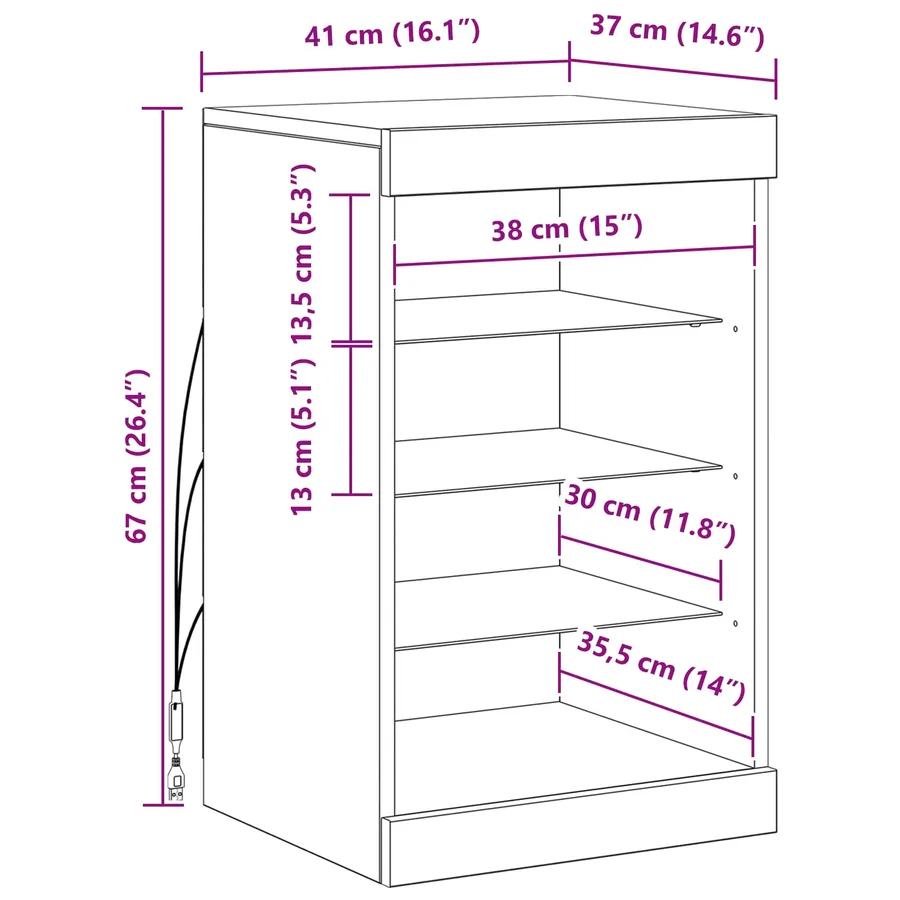 Buffet LED Chêne artisanal 41 x 37 x 67 cm Bois d'ingénierie - 14