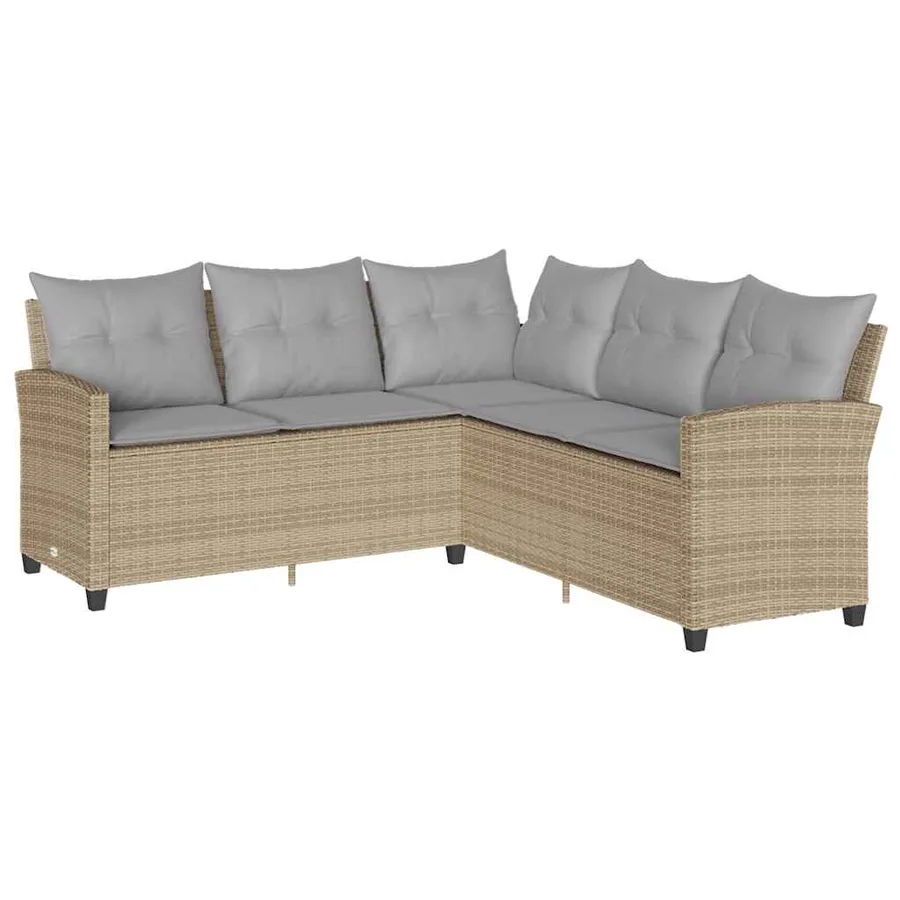 Ensemble de canapé de jardin 6 pcs avec coussins en forme de L beige résine tressée - 6