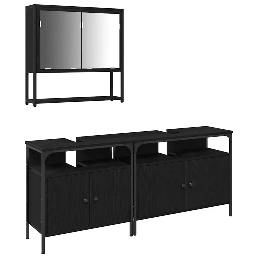 Ensemble de mobilier de salle de bain avec étagère 3 pcs Noir - 2