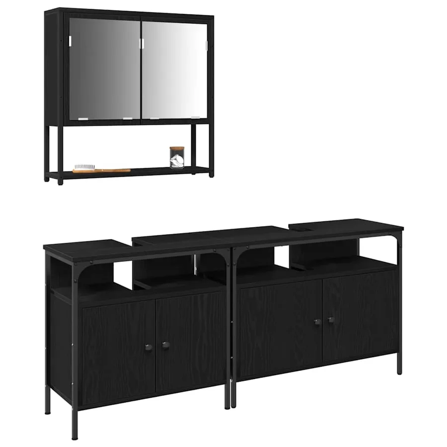 Ensemble de mobilier de salle de bain avec étagère 3 pcs Noir - 3