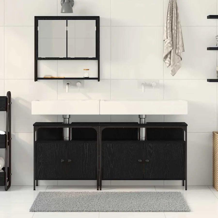 Ensemble de mobilier de salle de bain avec étagère 3 pcs Noir - 4