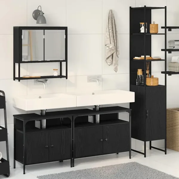 Ensemble de mobilier de salle de bain 4 pcs Chêne noir