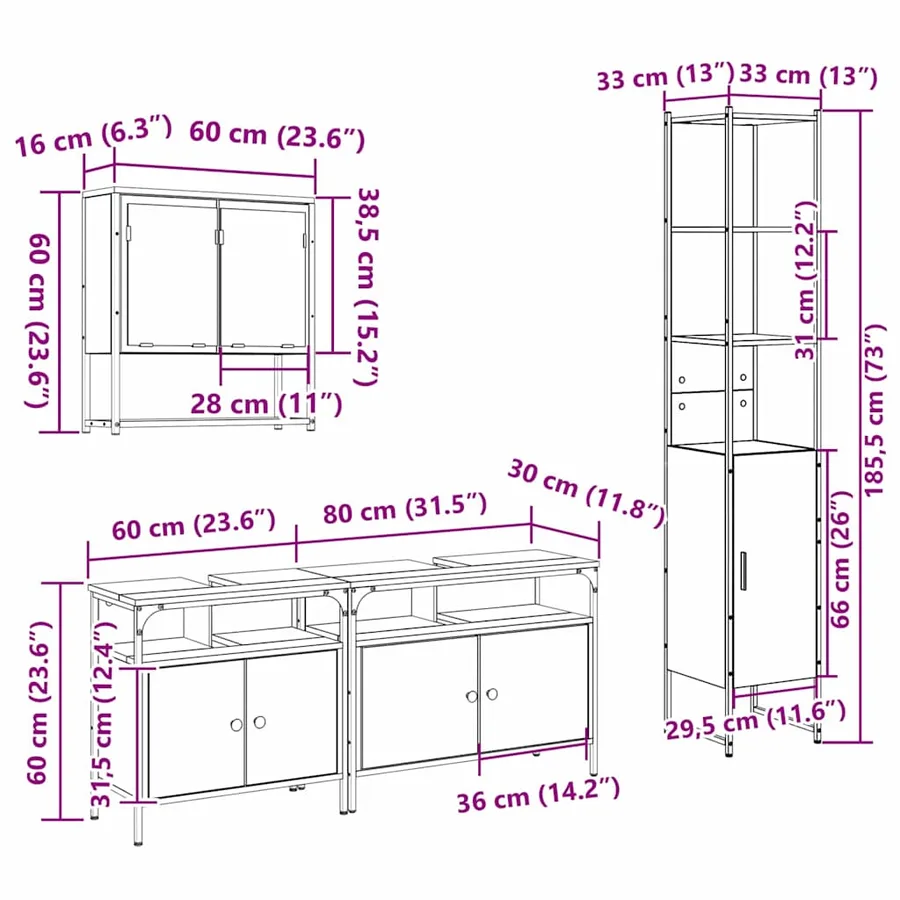 Ensemble de mobilier de salle de bain 4 pcs Chêne noir - 18