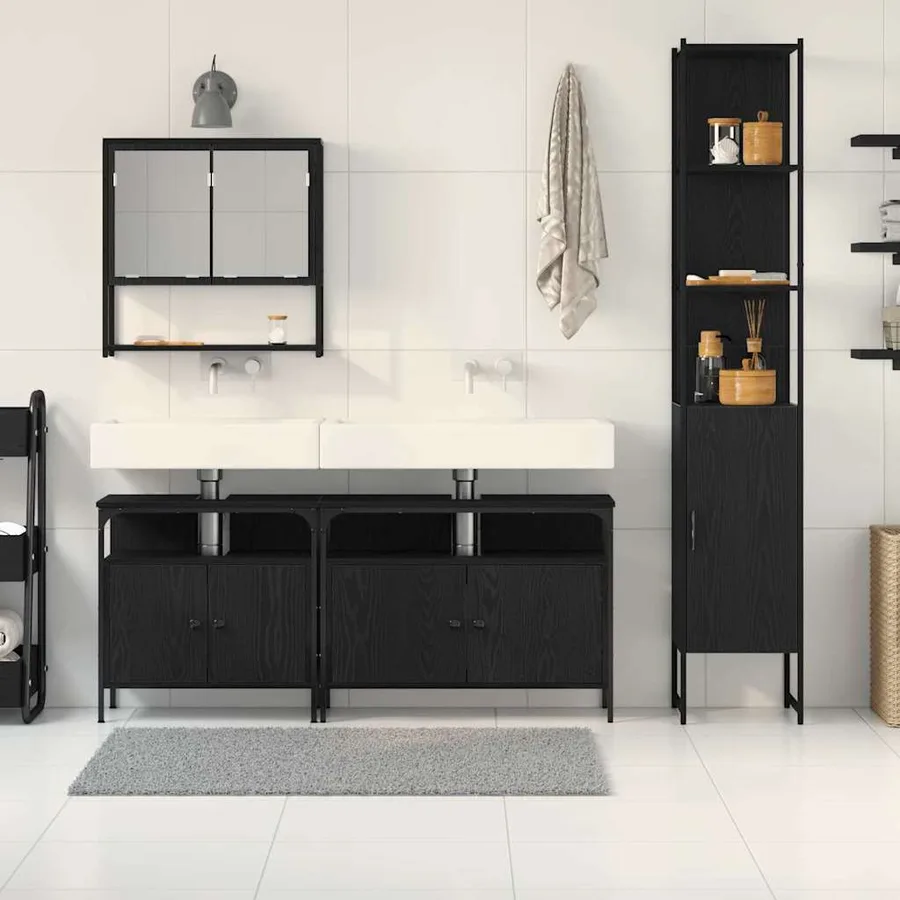 Ensemble de mobilier de salle de bain 4 pcs Chêne noir - 4
