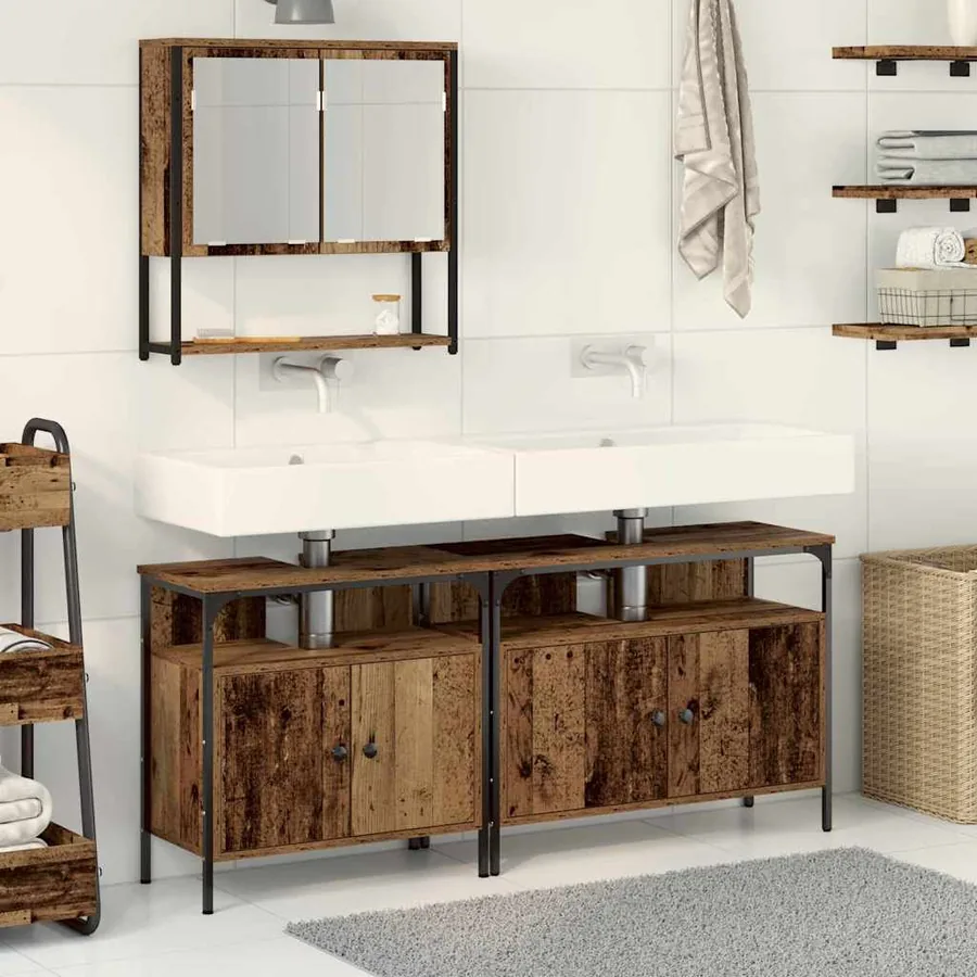 Ensemble de mobilier de salle de bain avec étagère 3 pcs Marron