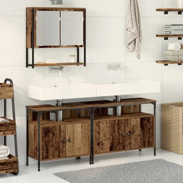 Ensemble de mobilier de salle de bain avec étagère 3 pcs Marron