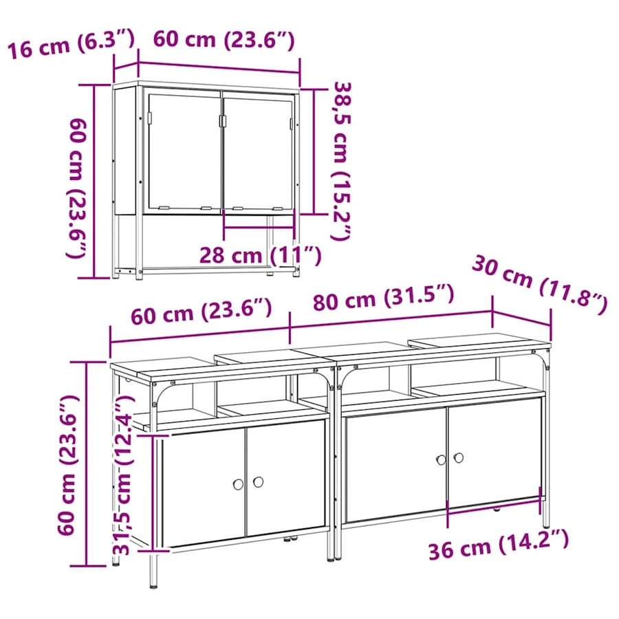 Ensemble de mobilier de salle de bain avec étagère 3 pcs Marron - 16