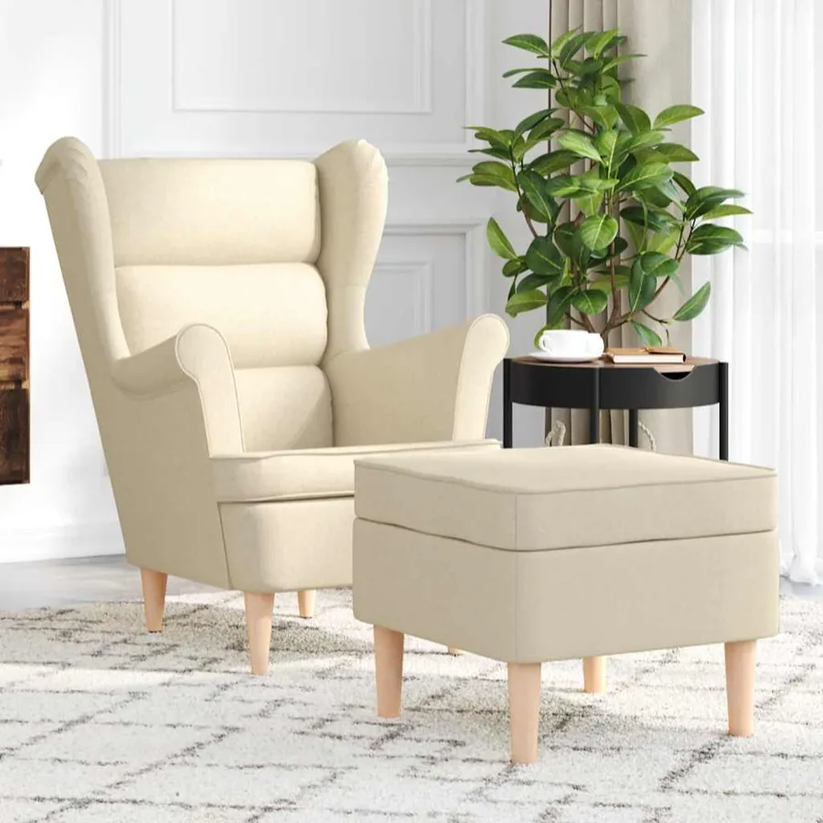 Fauteuil avec repose-pied Crème Tissu