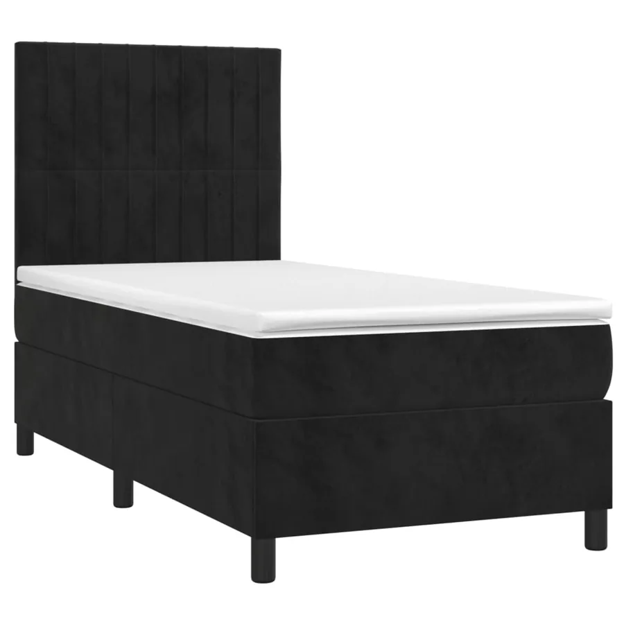Sommier à lattes de lit avec matelas LED Noir 90x190 cm Velours - 3