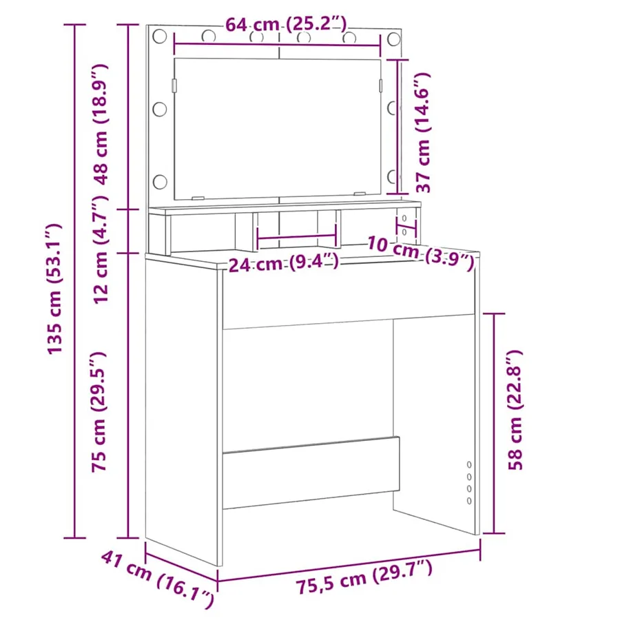 Table de Toilette avec étagère Chêne brun 75,5 x 41 x 135 cm - 11