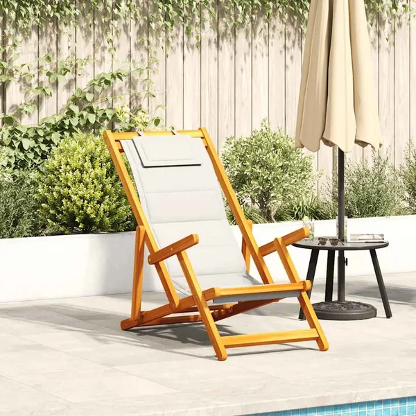 Chaise pliante avec accoudoirs en bois d'acacia gris clair et textilène