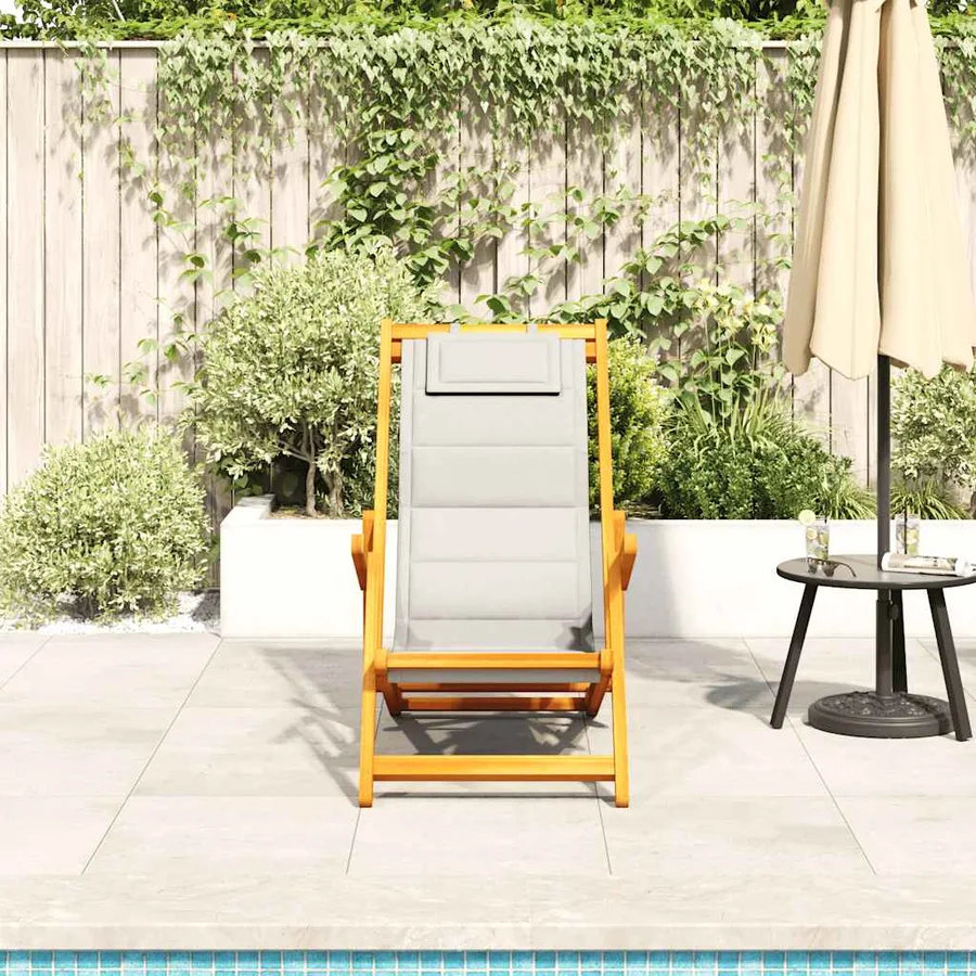 Chaise pliante avec accoudoirs en bois d'acacia gris clair et textilène - 3