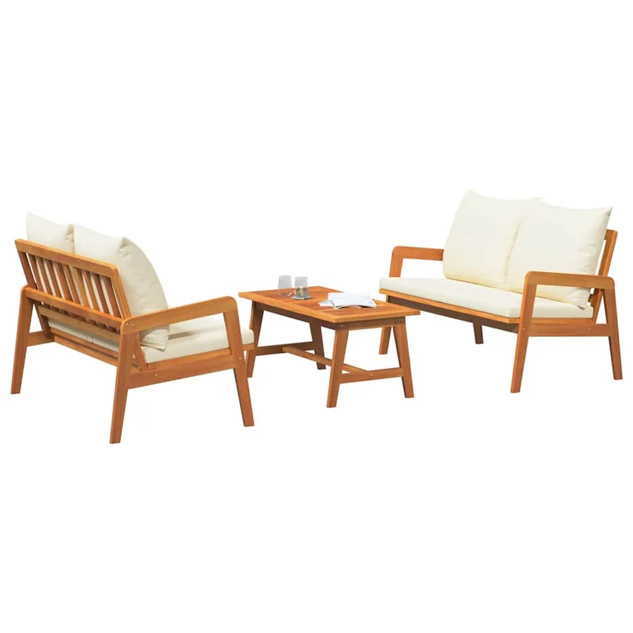 Ensemble bistrot avec coussin 3 pcs Marron Bois d'Acacia Massif - 3