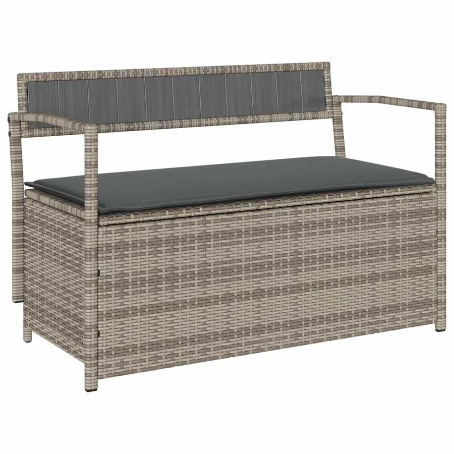 Banc de rangement de jardin avec coussin gris résine tressée - 2