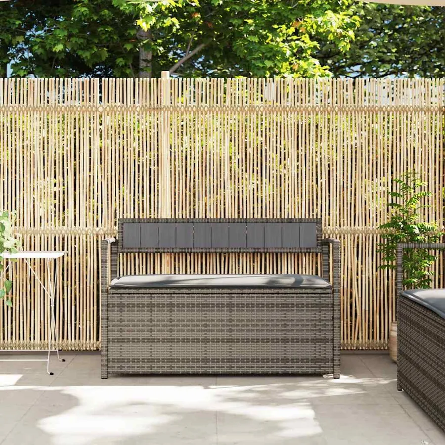 Banc de rangement de jardin avec coussin gris résine tressée - 3