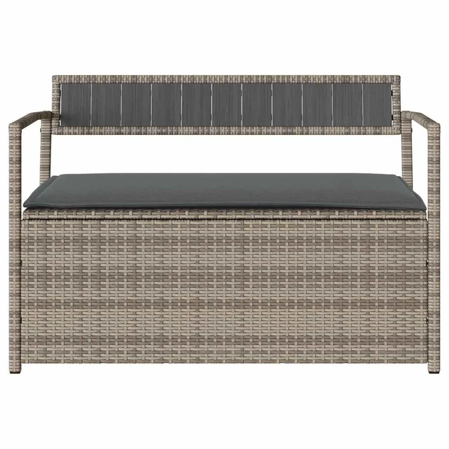 Banc de rangement de jardin avec coussin gris résine tressée - 4