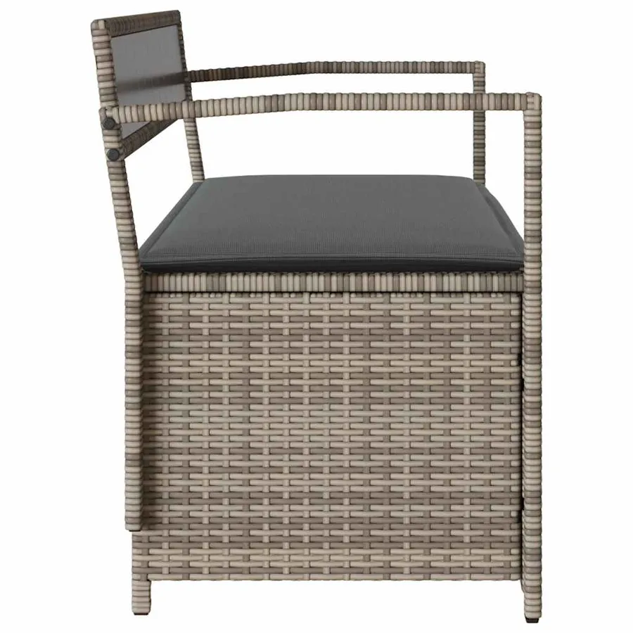 Banc de rangement de jardin avec coussin gris résine tressée - 5