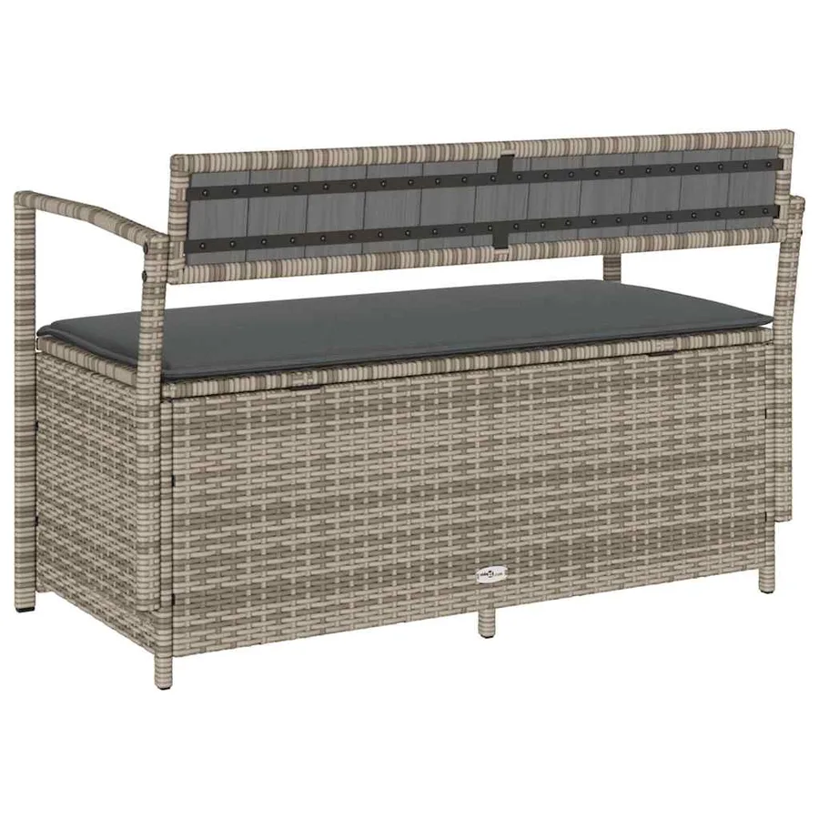 Banc de rangement de jardin avec coussin gris résine tressée - 6