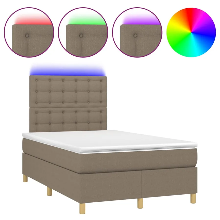 Sommier à lattes de lit et matelas et LED Taupe 120x200cm Tissu - 2