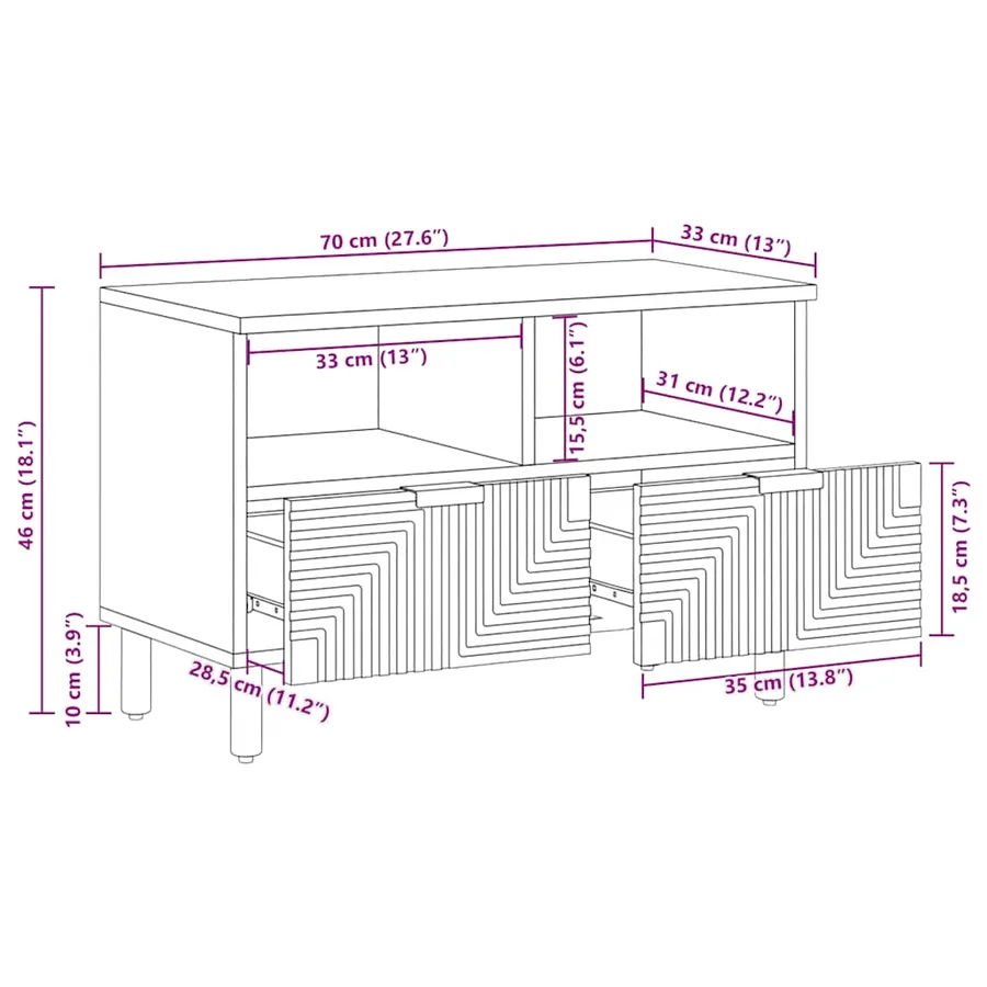 Meuble TV 70x33x46 cm en bois massif d'acacia - 10