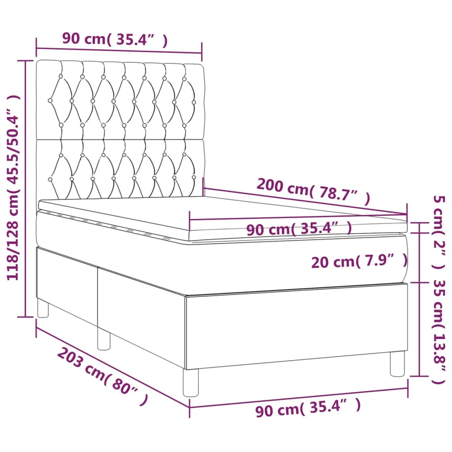 Sommier à lattes de lit et matelas et LED Taupe 90x200 cm Tissu - 8