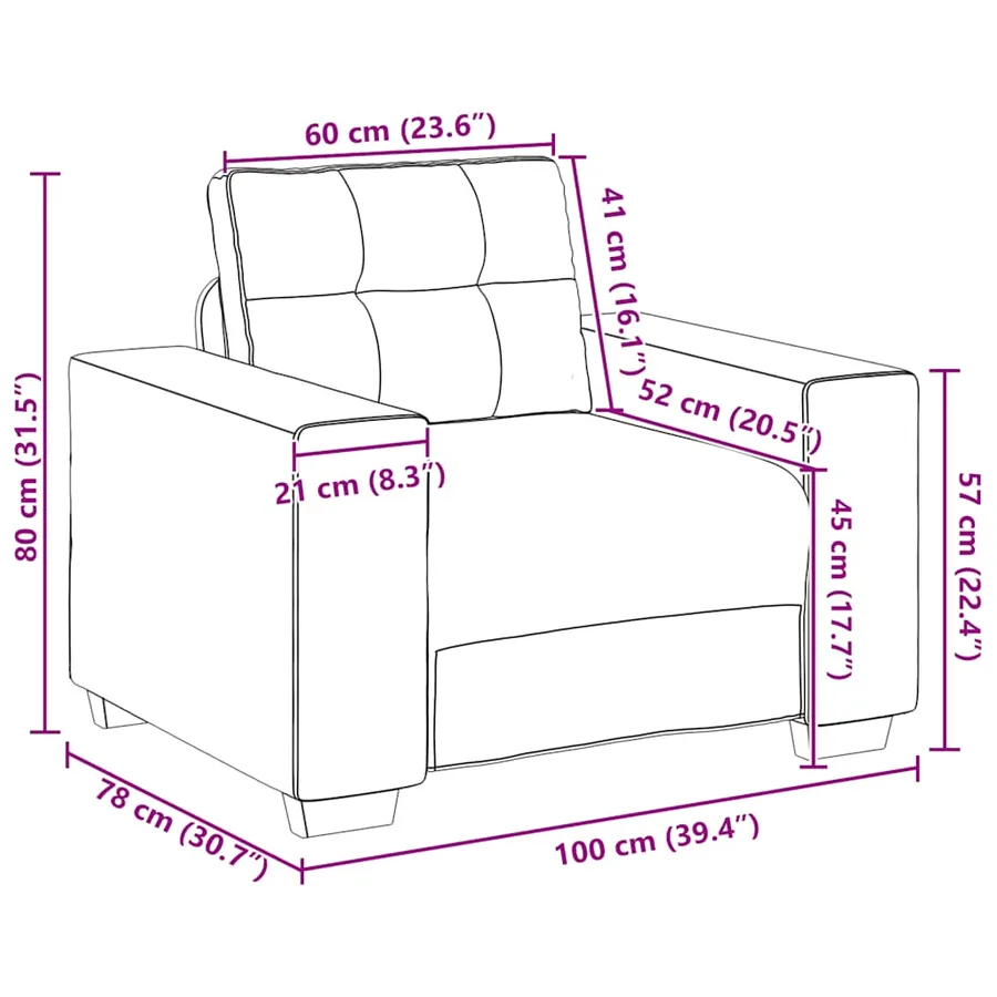 Canapé-fauteuil crème 100x78x80 cm tissu - 9
