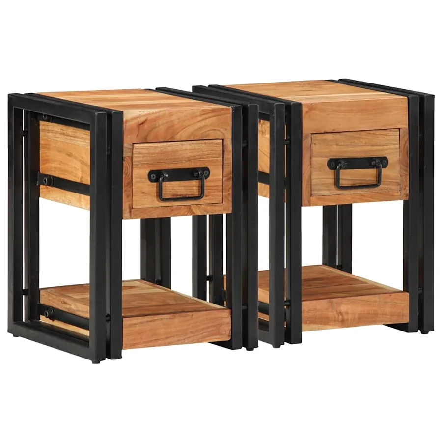 Cabinet de chevet 2 pcs 30 x 30 x 40 cm Bois d'Acacia Massif - 5