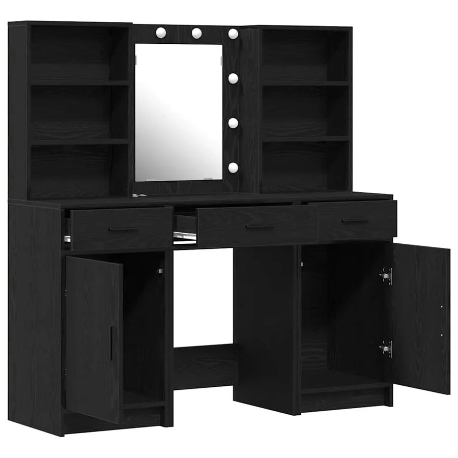 Ensemble de table de maquillage avec LED 3 pcs Chêne noir - 7