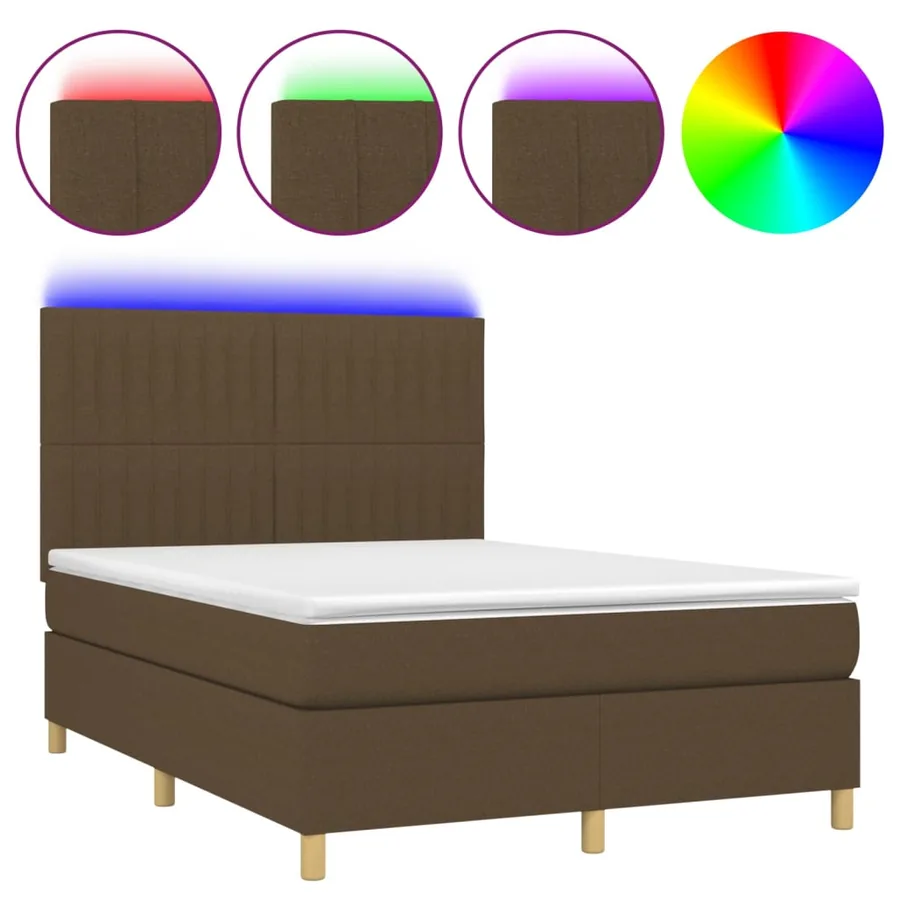 Sommier à lattes de lit matelas et LED Marron foncé 140x190 cm - 2