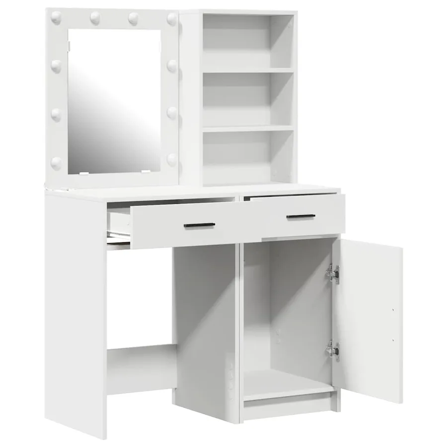 Ensemble de table de maquillage avec LED avec porte 2 pcs Blanc - 7