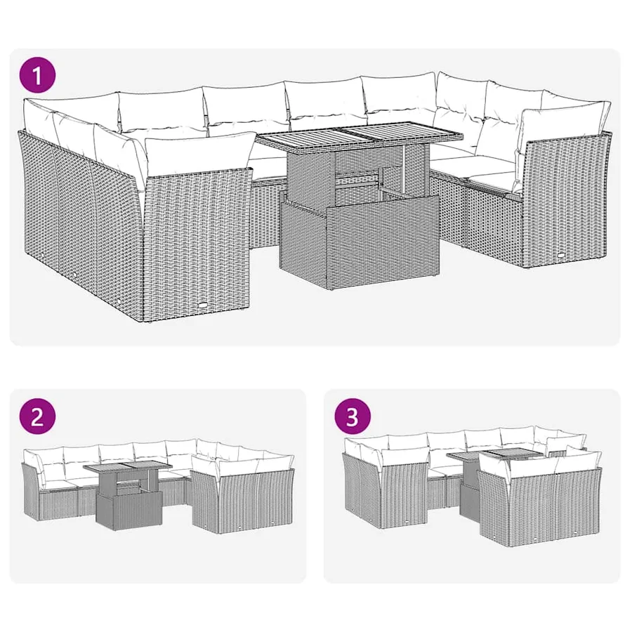 Salon de jardin avec coussins 10 pcs gris résine tressée - 9