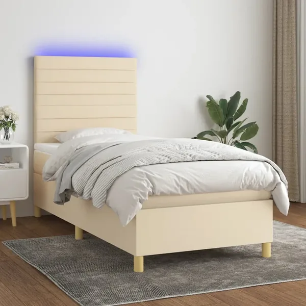 Sommier à lattes de lit et matelas et LED Crème 80x200 cm Tissu