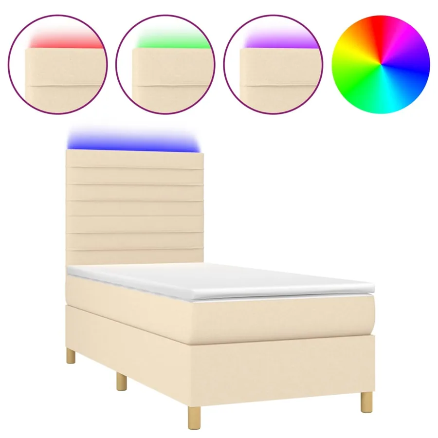 Sommier à lattes de lit et matelas et LED Crème 80x200 cm Tissu - 2
