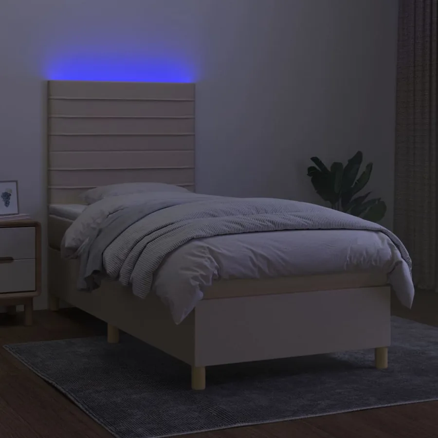 Sommier à lattes de lit et matelas et LED Crème 80x200 cm Tissu - 4