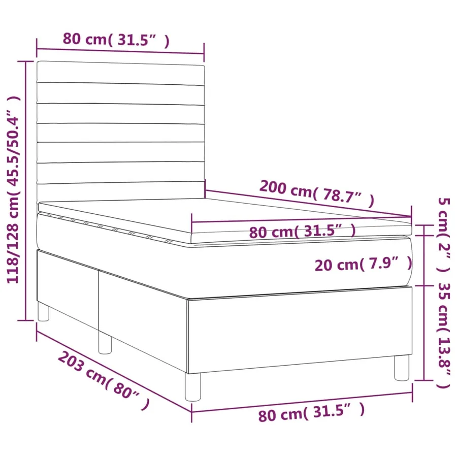 Sommier à lattes de lit et matelas et LED Crème 80x200 cm Tissu - 8