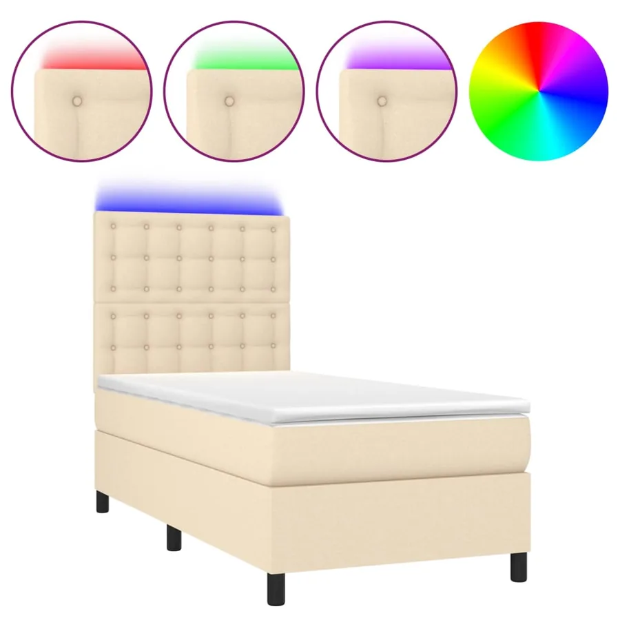 Sommier à lattes de lit et matelas et LED Crème 100x200cm Tissu - 2