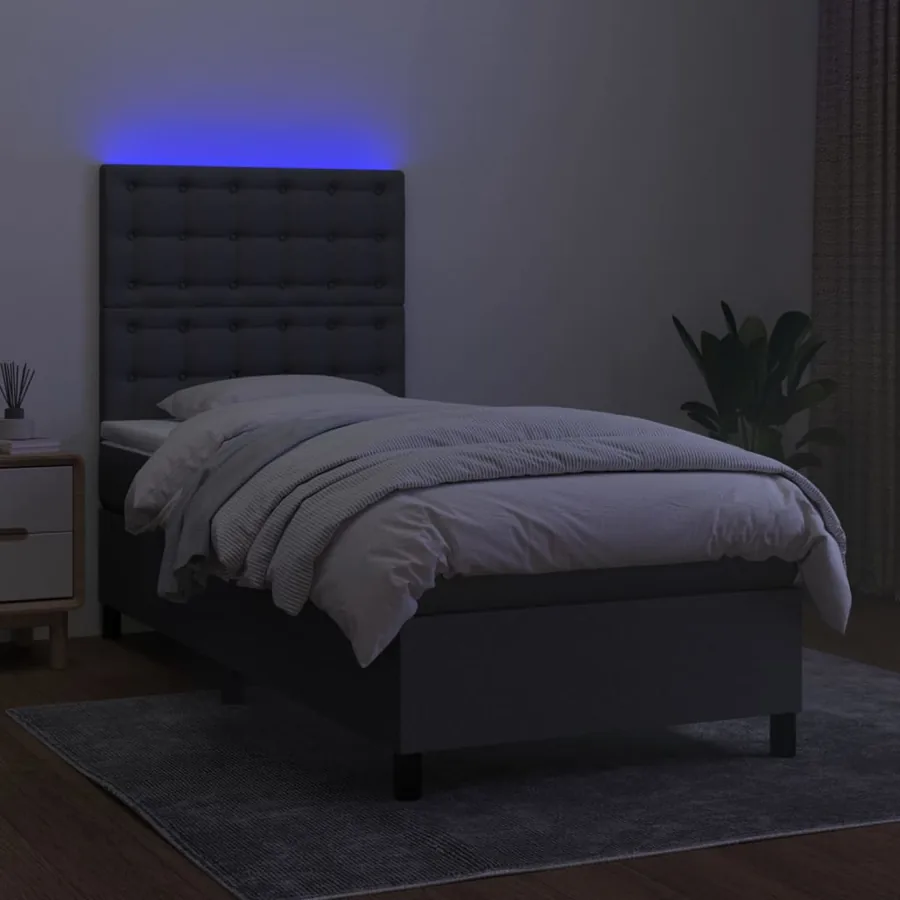 Sommier à lattes de lit avec matelas et LED Gris foncé 80x200cm - 4