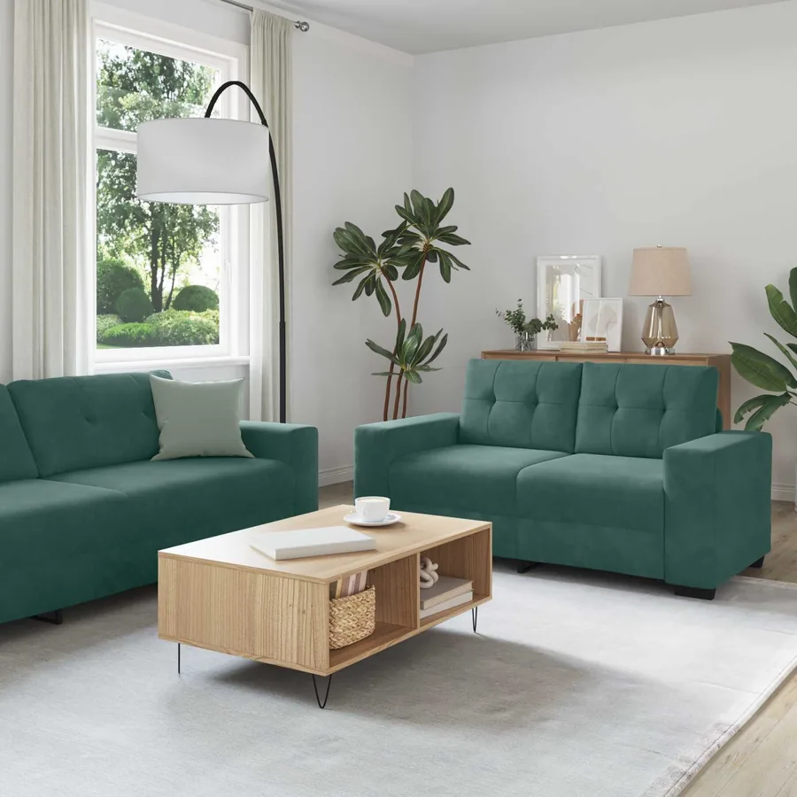 2 Piece Sofa Set with Cushions Dark Green Velvet - Untranslated